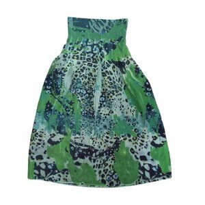 Lapis Green Leopard Mix Convertible Dress - Strapless Smocked Midi Skirt, OS